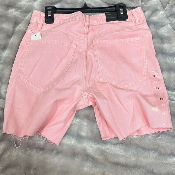 Numero Juniors' Cotton High-Rise Raw-Edge-Hem Shorts - Pink Coral Size 26 - Picture 3 of 3